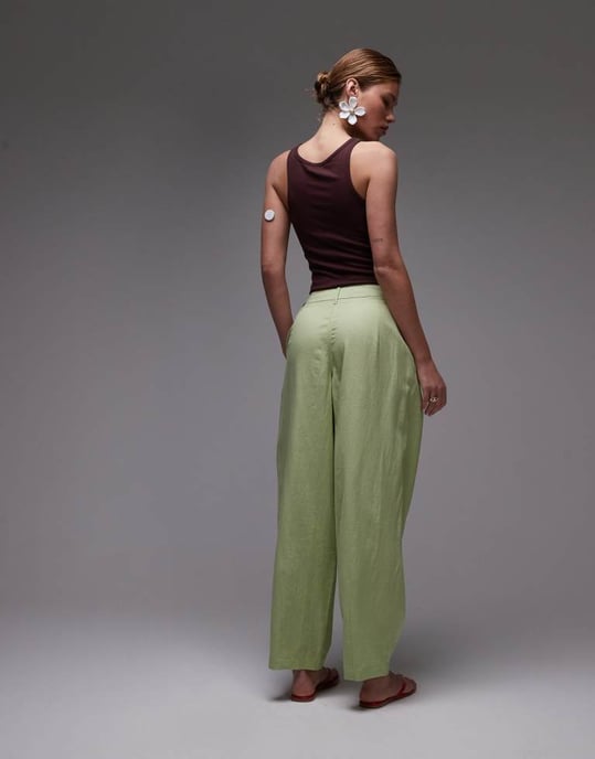 Topshop linne äggformade byxor i ljusgrön - Image 4