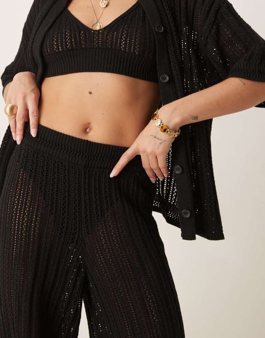 ASOS DESIGN pointelle palazzo-byxor set i svart - Image 2
