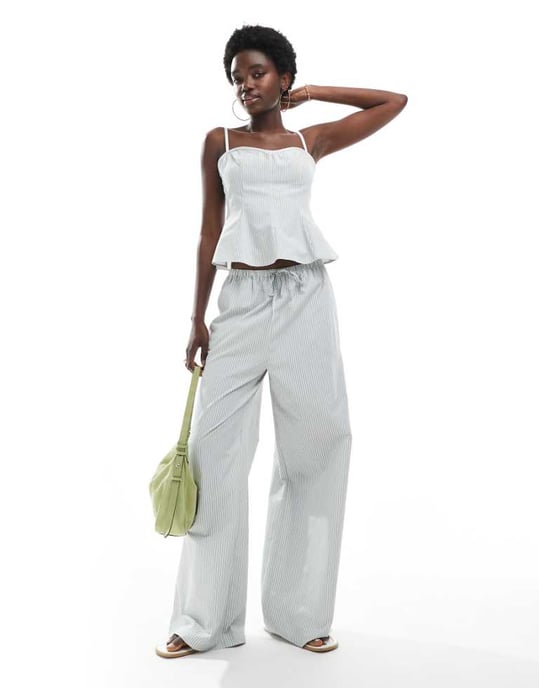 ASOS DESIGN byxa med knytband i randig koordinerad stil - Image 1