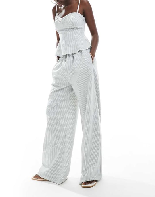ASOS DESIGN byxa med knytband i randig koordinerad stil - Image 4