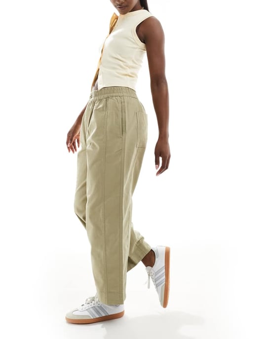 ASOS DESIGN tvättade byxor med rak passform i khaki - Image 2