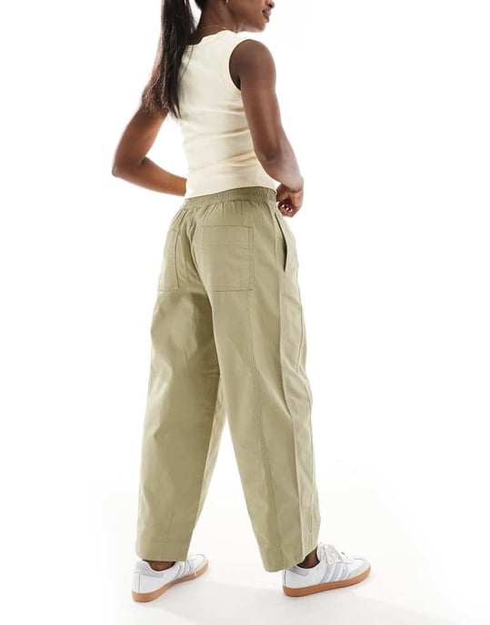 ASOS DESIGN tvättade byxor med rak passform i khaki - Image 3