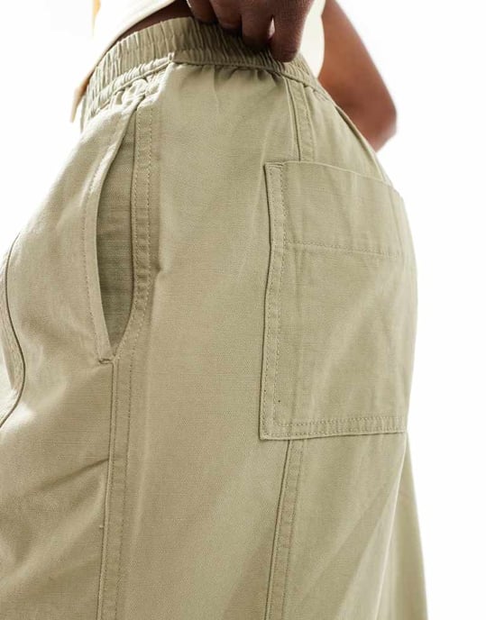 ASOS DESIGN tvättade byxor med rak passform i khaki - Image 4