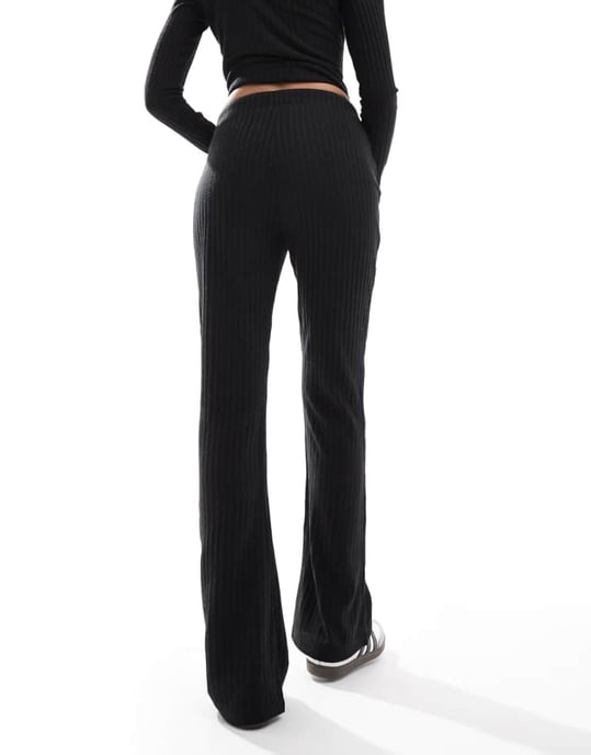 Vero Moda ribbat jersey flarebyxkoord i svart - Image 3