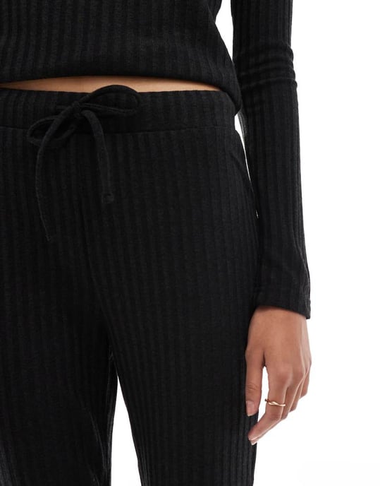 Vero Moda ribbat jersey flarebyxkoord i svart - Image 4