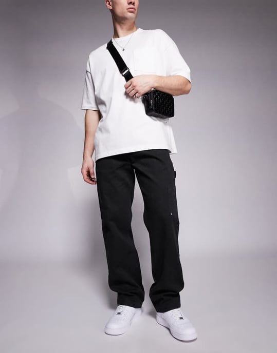 The Couture Club twill dubbla lappbyxor i tvättad svart - Image 1