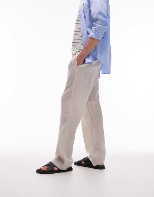 ARKET linne dragkedjebyxor i beige - Image 3