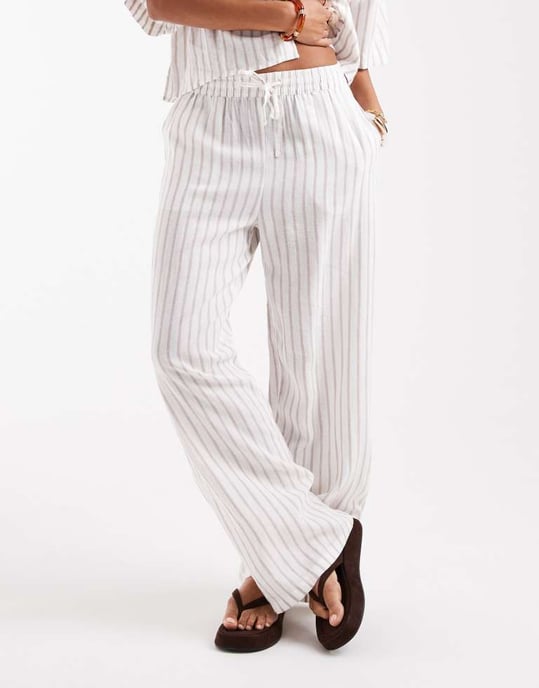 Vero Moda linnekänsla midjehöga byxor i månstenrand - Image 2