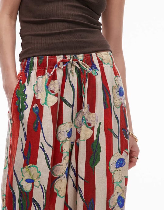 Topshop linneballong byxa röd rand blommig rand - Image 4