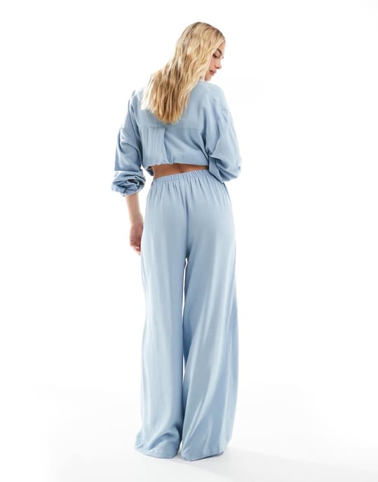 ASOS DESIGN linneblandning dragsko byxor i blått - Image 4