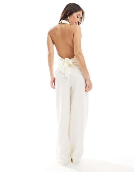 ASOS DESIGN linneblandning lågrisk byxa i ecru co ord - Image 2