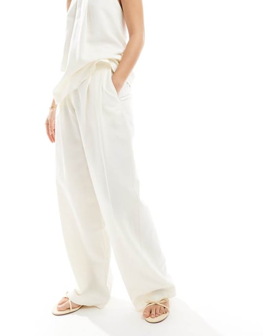 ASOS DESIGN linneblandning lågrisk byxa i ecru co ord - Image 3