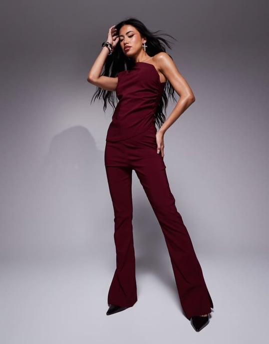 In The Style bengaline flared trousers co-ord in red - Image 1