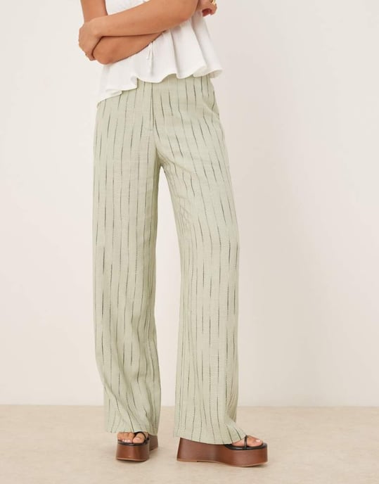 ASOS DESIGN avslappnade raka byxor i linne med sage-slingrande rand - Image 3