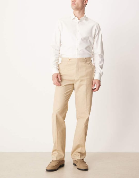 ASOS DESIGN smart raka byxor i stenfärgad linne-look - Image 2