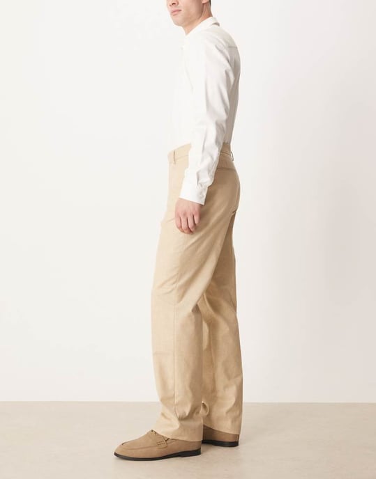 ASOS DESIGN smart raka byxor i stenfärgad linne-look - Image 3