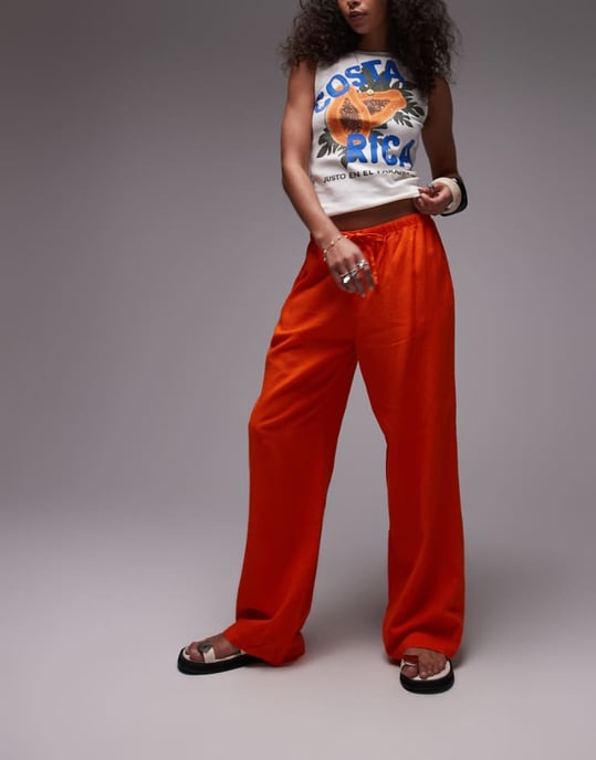 Topshop linne raka byxor i orange - Image 1
