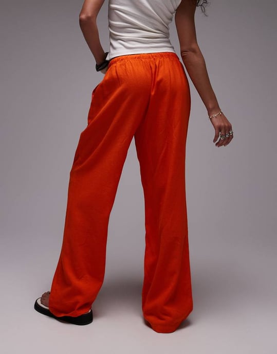 Topshop linne raka byxor i orange - Image 3