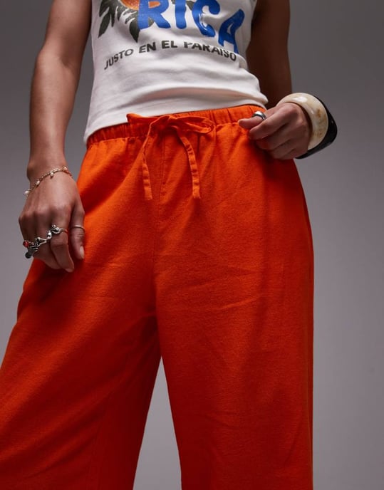 Topshop linne raka byxor i orange - Image 4