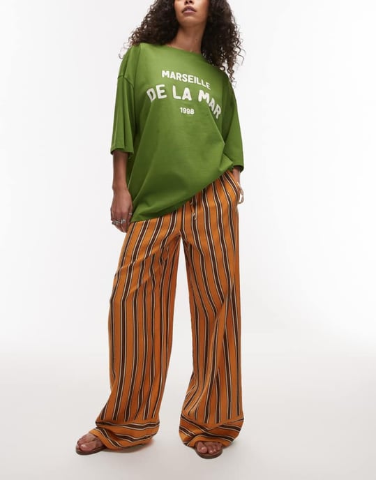 Topshop sating orange och chokladrand rak ben i orange - Image 1