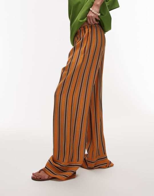 Topshop sating orange och chokladrand rak ben i orange - Image 2
