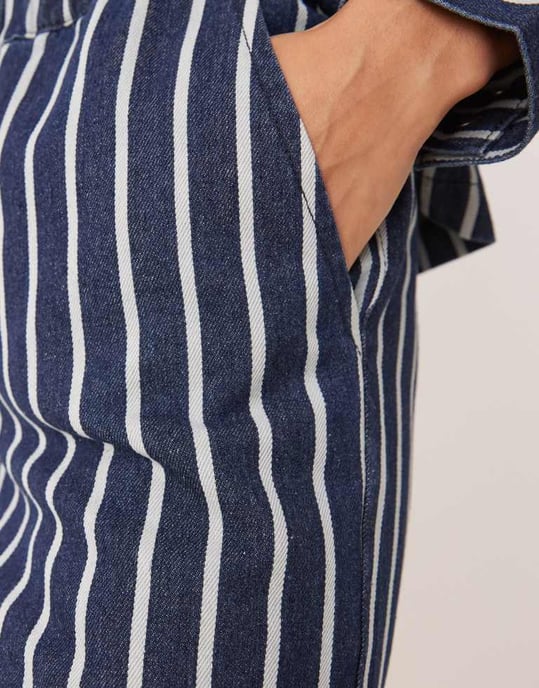 Glamorösa hög midja snörning raka ben byxor i blå denimrand - Image 3