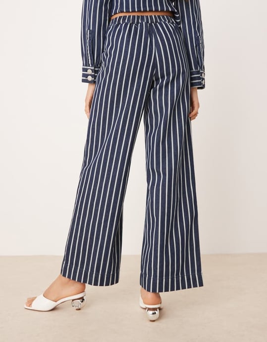Glamorösa hög midja snörning raka ben byxor i blå denimrand - Image 4