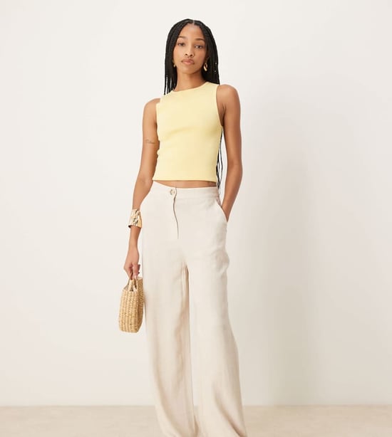 ASOS DESIGN Tall relaxed straight leg trousers with linen in stone - Image 1