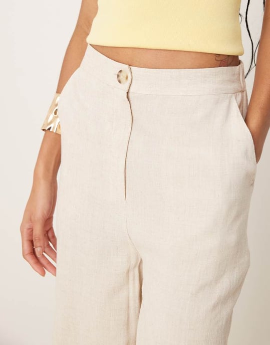 ASOS DESIGN Tall relaxed straight leg trousers with linen in stone - Image 4