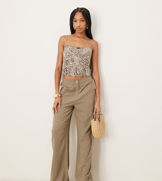 ASOS DESIGN Tall relaxed straight leg trousers with linen in khaki - Image 1
