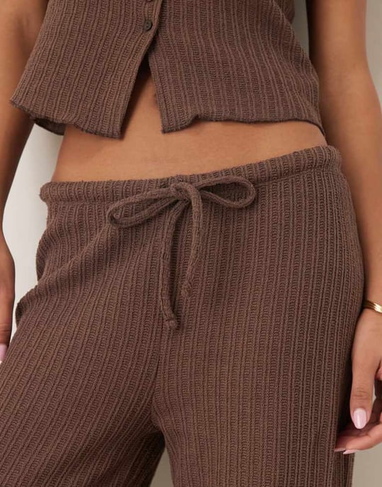 ASOS DESIGN koord virkad rak benbyxa med knytmidja i choklad - Image 3