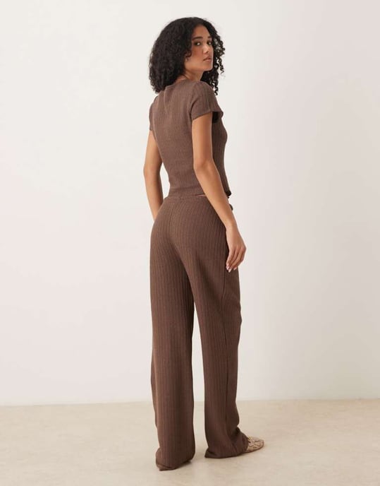 ASOS DESIGN koord virkad rak benbyxa med knytmidja i choklad - Image 4