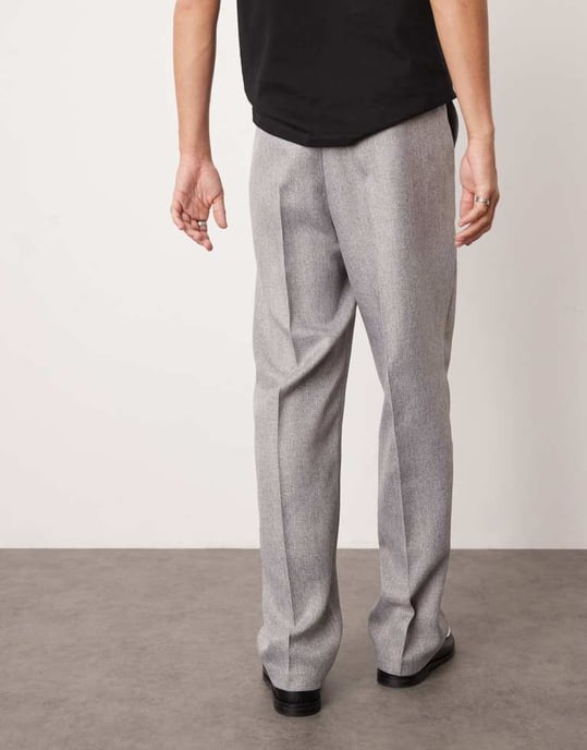 ASOS DESIGN smart high waist straight leg trousers in light grey herringbone - Image 2