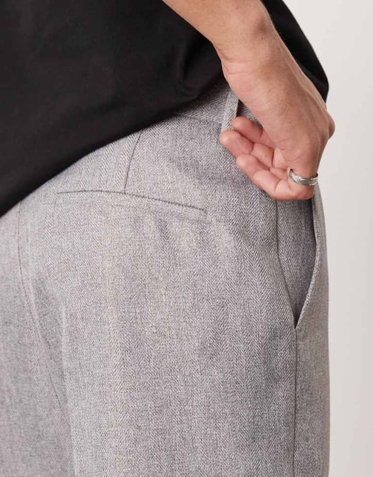 ASOS DESIGN smart high waist straight leg trousers in light grey herringbone - Image 3