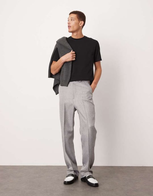 ASOS DESIGN smart high waist straight leg trousers in light grey herringbone - Image 4