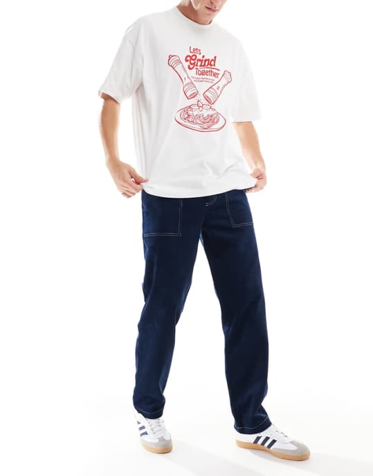 ASOS DESIGN raka ben snörstumpar med kontrasterande söm i marinblått - Image 1