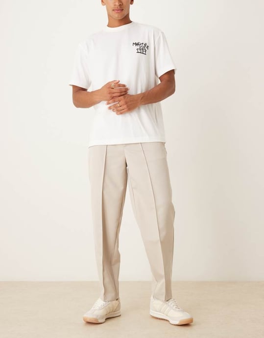 ASOS DESIGN raka byxor med elasticitet i midjan och veck i stens färg - Image 2