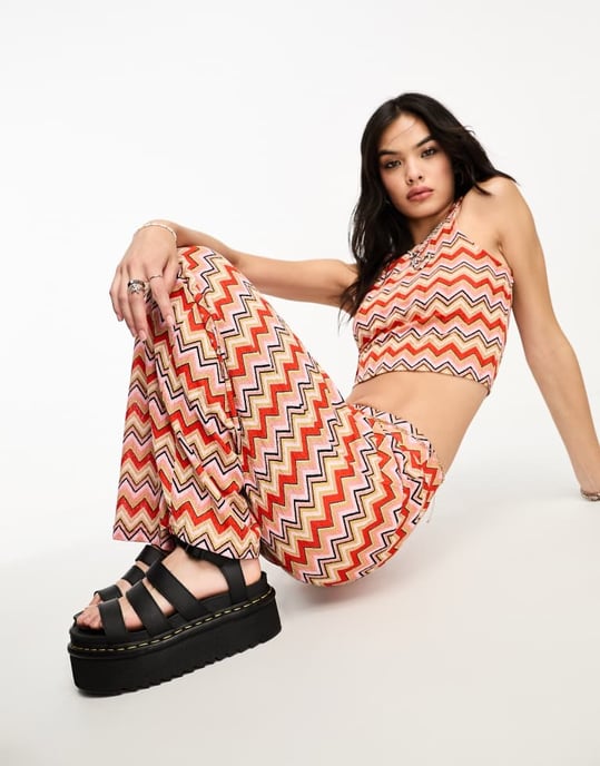 Only boho straight leg trouser co-ord in multi zig zag print - Image 2
