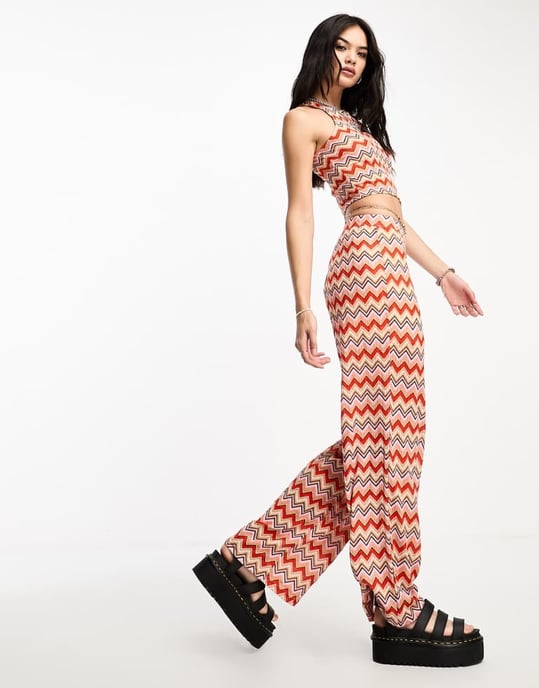 Only boho straight leg trouser co-ord in multi zig zag print - Image 3