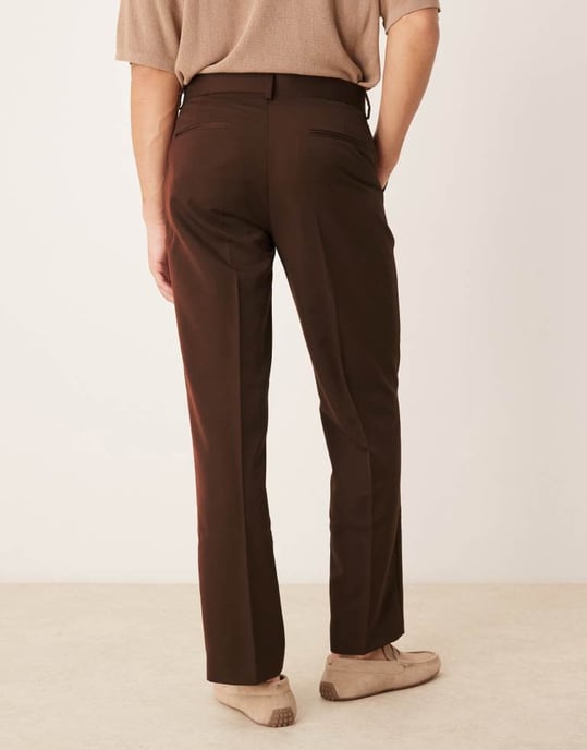ASOS DESIGN smart raka byxor i brunt - Image 2