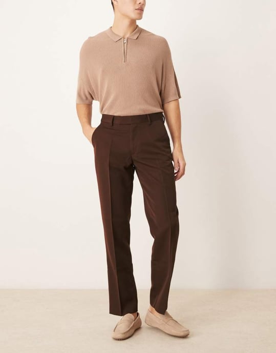 ASOS DESIGN smart raka byxor i brunt - Image 3