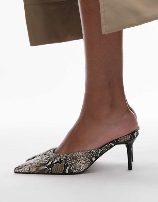 Topshop Dill rynkad slip-on mittklackade skor i ormskinnsprint - Image 1