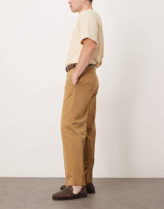 ASOS DESIGN smart oversized tapered byxor i kamel - Image 3