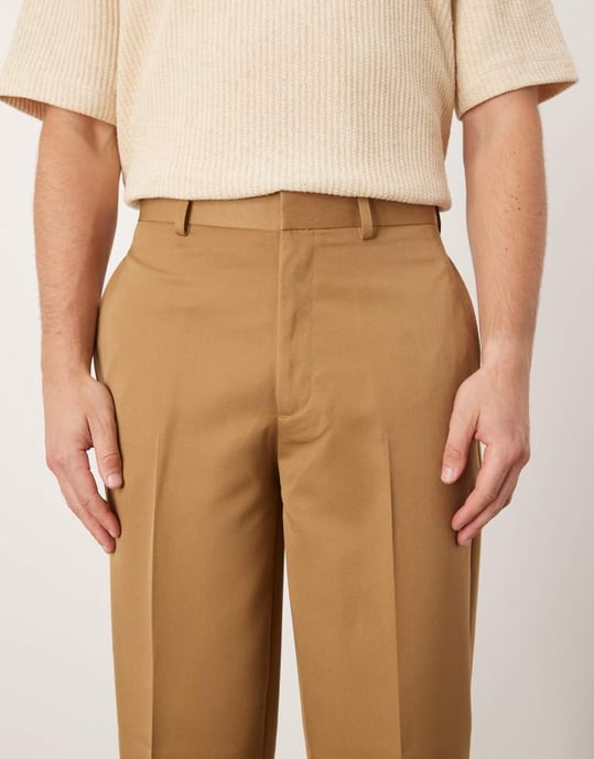 ASOS DESIGN smart oversized tapered byxor i kamel - Image 4