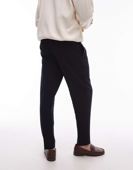 Topman seersucker tapered byxor i marinblå - Image 2