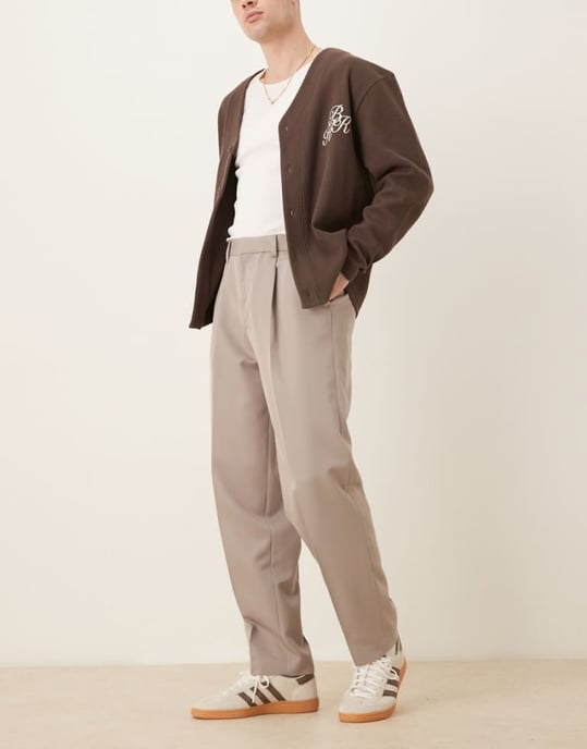 ASOS DESIGN smart oversized tapered byxor med frontveck i mörk sten - Image 1