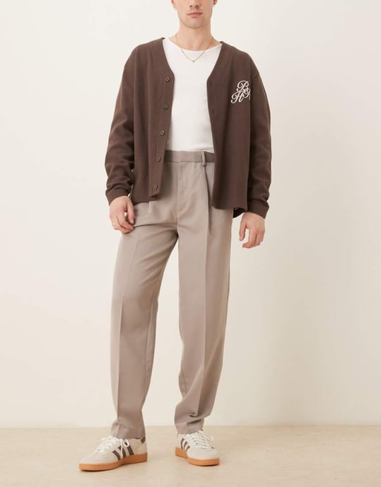 ASOS DESIGN smart oversized tapered byxor med frontveck i mörk sten - Image 2