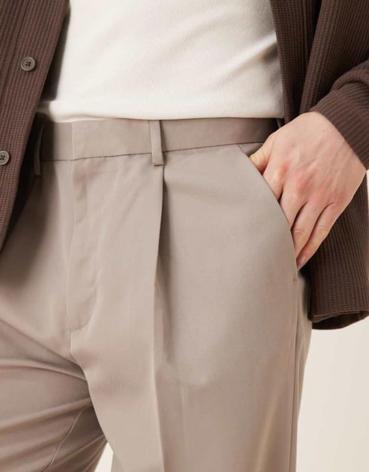 ASOS DESIGN smart oversized tapered byxor med frontveck i mörk sten - Image 4