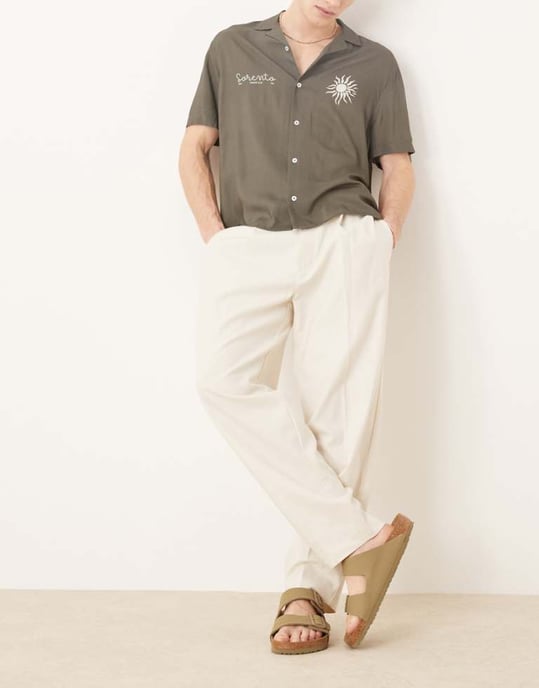 ASOS DESIGN smart oversizad tapered linneblandning byxor med frontveck i vitt - Image 1