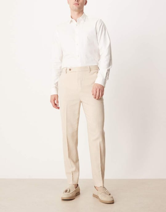 ASOS DESIGN smart tapered fit byxor med ull i ljus sten - Image 2
